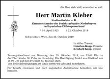Traueranzeige Martin Kleber