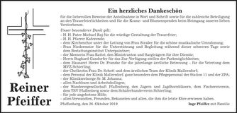Traueranzeige Reiner Pfeiffer