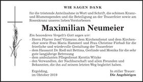 Traueranzeige Maximilian Neumeier