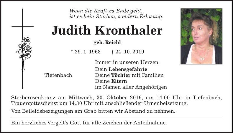 Traueranzeige Judith Kronthaler