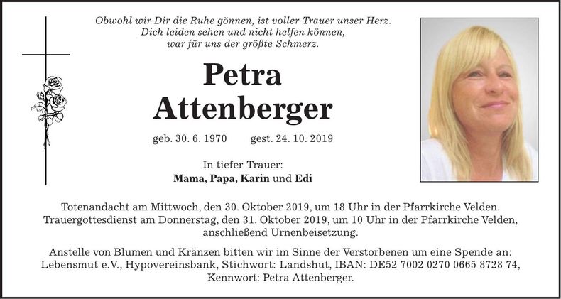 Traueranzeige Petra Attenberger