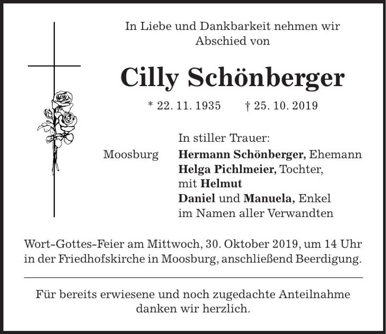 Traueranzeige Cilly Schönberger