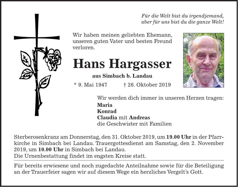 Traueranzeige Hans Hargasser