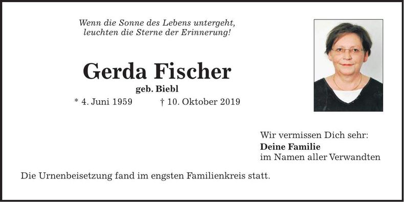 Traueranzeige Fischer Gerda
