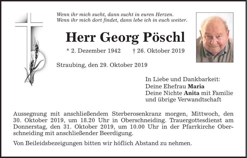 Traueranzeige Georg Pöschl