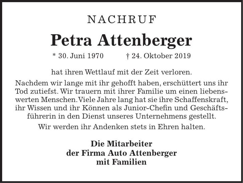 Traueranzeige Petra Attenberger