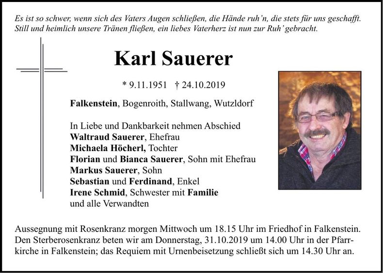 Traueranzeige Karl Sauerer