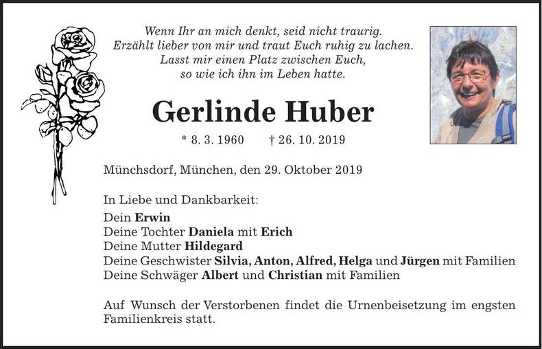 Traueranzeige Gerlinde Huber