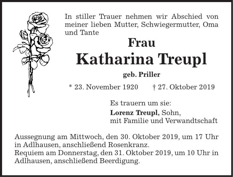 Traueranzeige Katharina Treupl