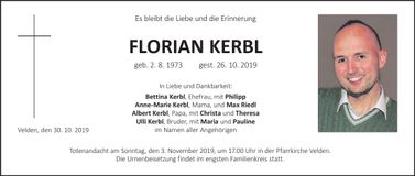 Traueranzeige Florian Kerbl