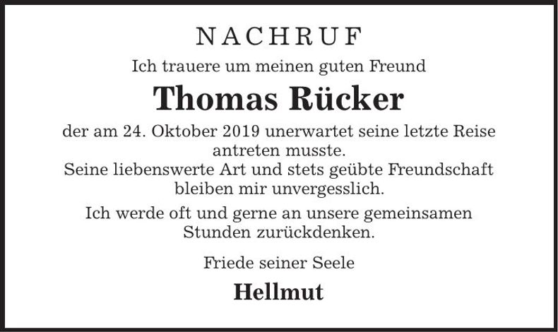 Traueranzeige Thomas Rücker