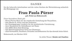 Traueranzeige Paula Pürzer