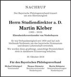 Traueranzeige Martin Kleber