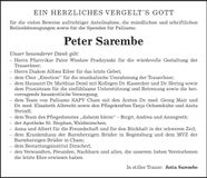Traueranzeige Peter Sarembe