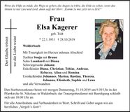 Traueranzeige Elsa Kagerer