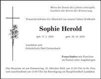 Traueranzeige Sophie Herold