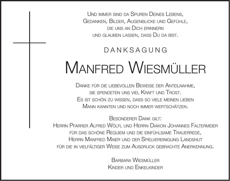 Traueranzeige Manfred Wiesmüller