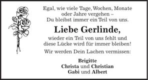 Traueranzeige Gerlinde Huber
