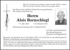 Traueranzeige Alois Bornschlegl