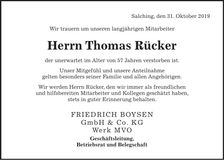 Traueranzeige Thomas Rücker