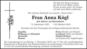 Traueranzeige Anna Kögl