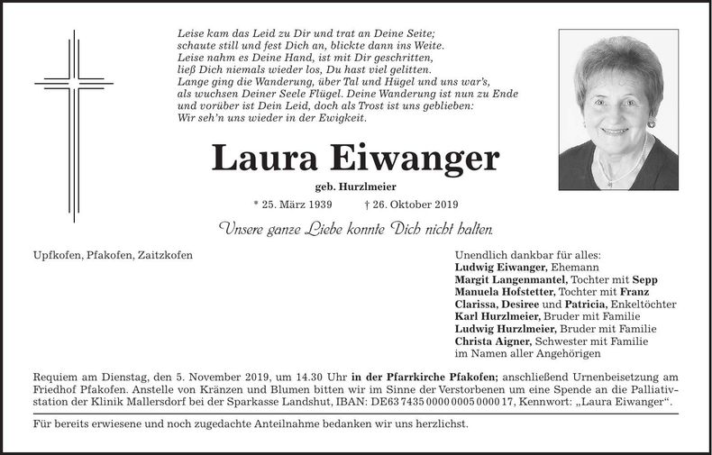 Traueranzeige Laura Eiwanger