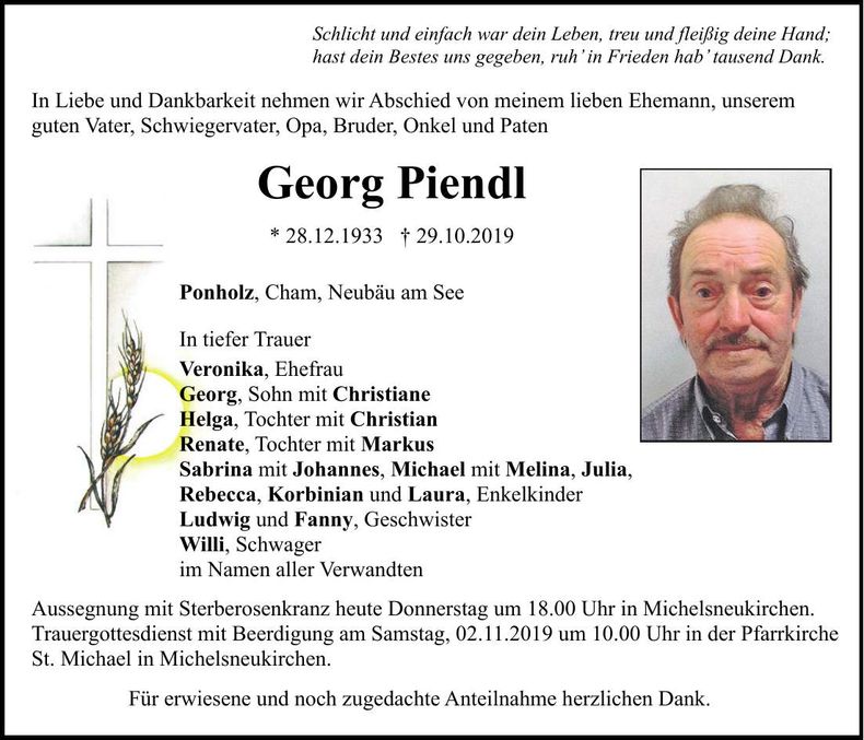 Traueranzeige Georg Piendl