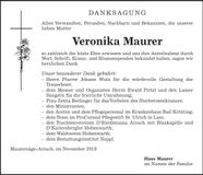 Traueranzeige Veronika Maurer