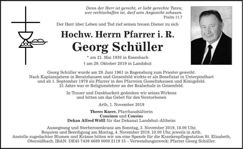 Traueranzeige Georg Schüller