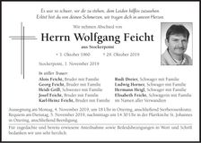 Traueranzeige Wolfgang Feicht