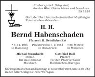 Traueranzeige Bernd Habenschaden