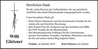 Traueranzeige Willi Gleixner