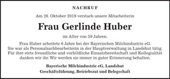Traueranzeige Gerlinde Huber