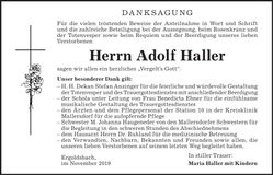Traueranzeige Adolf Haller