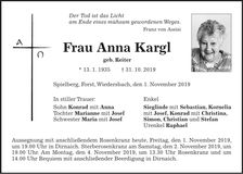 Traueranzeige Anna Kargl