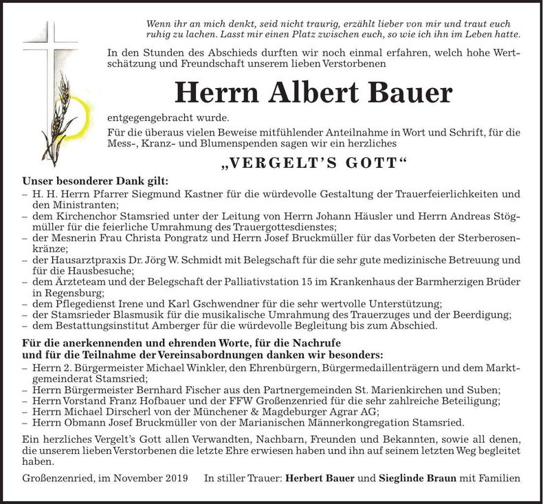 Traueranzeige Albert Bauer