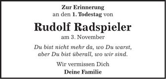 Traueranzeige Rudolf Radspieler