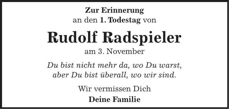 Traueranzeige Rudolf Radspieler