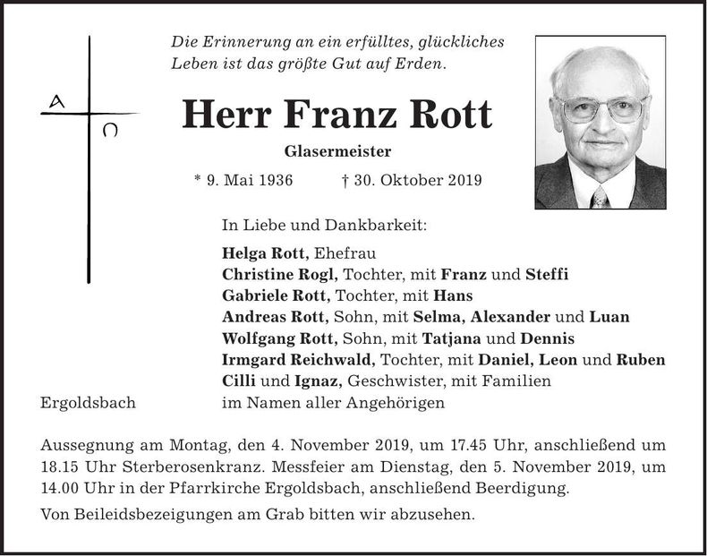 Traueranzeige Franz Rott