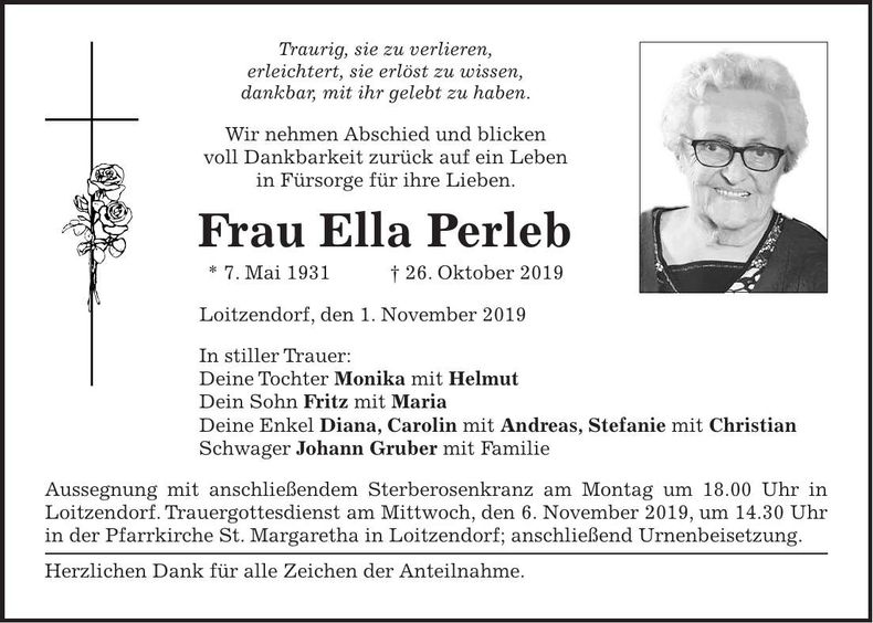 Traueranzeige Ella Perleb