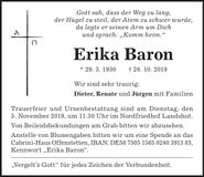 Traueranzeige Erika Baron