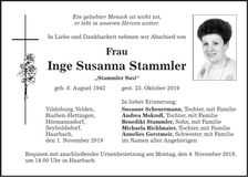 Traueranzeige Inge Susanna Stammler