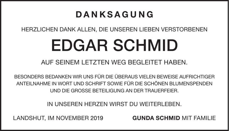 Traueranzeige Edgar Schmid