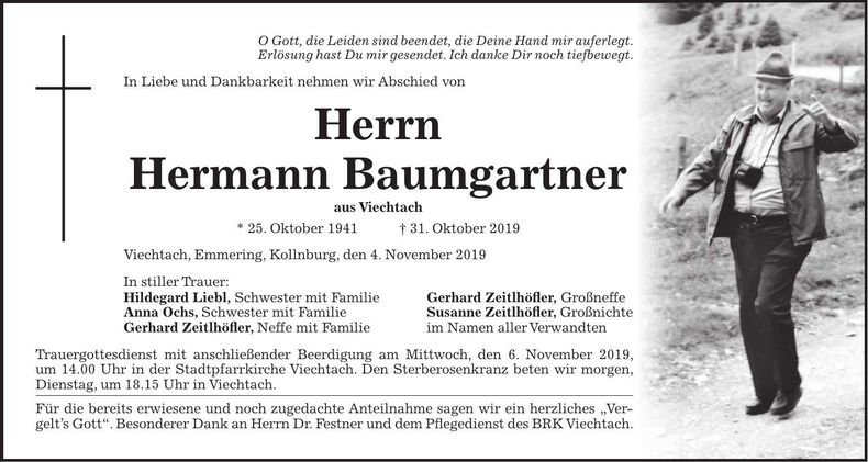 Traueranzeige Hermann Baumgartner