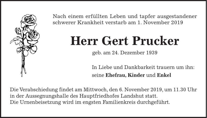 Traueranzeige Gert Prucker