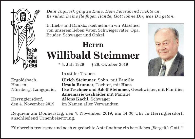Traueranzeige Willibald Steimmer