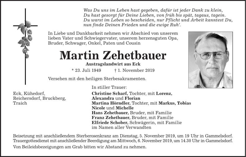 Traueranzeige Martin Zehetbauer
