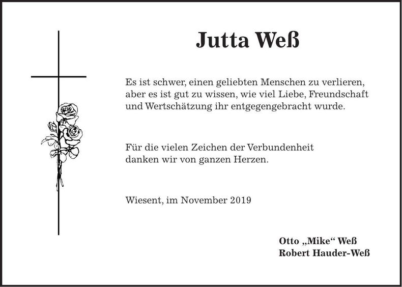 Traueranzeige Jutta Weß