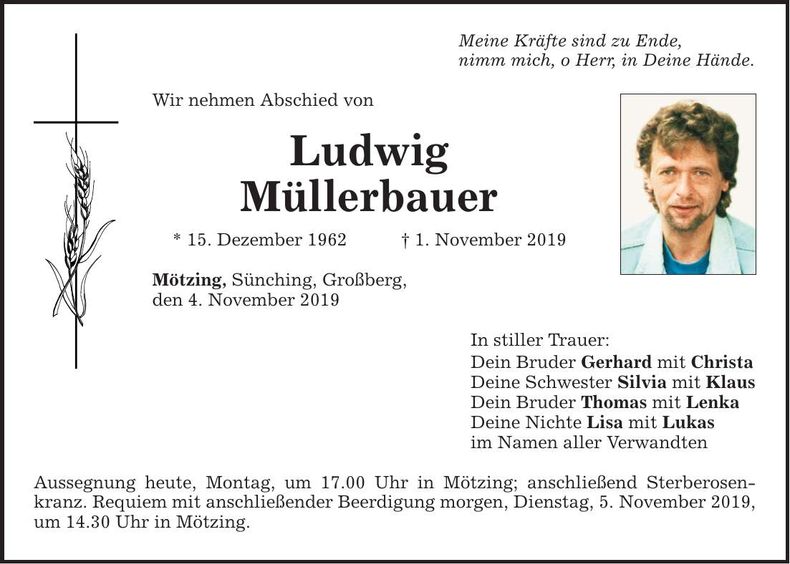 Traueranzeige Ludwig Müllerbauer