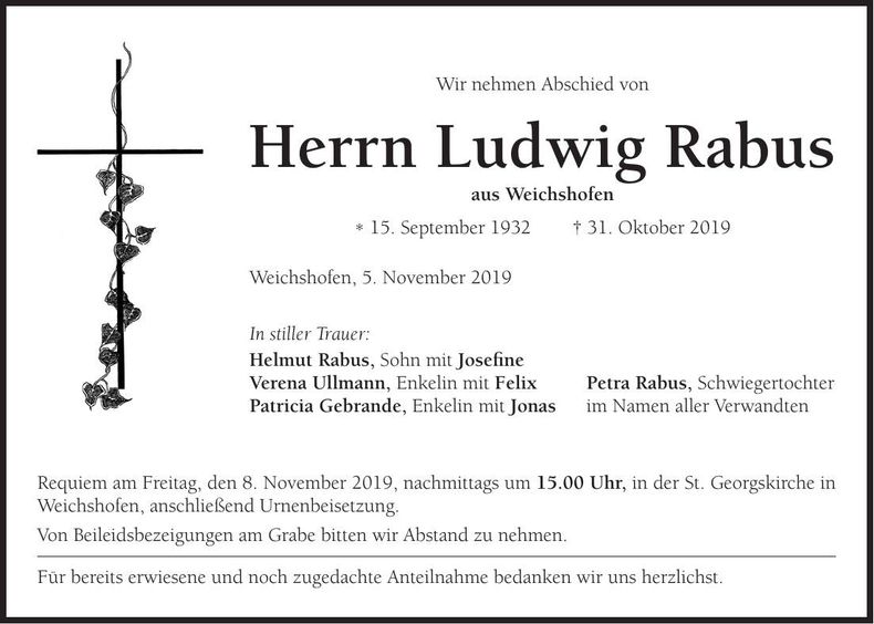 Traueranzeige Ludwig Rabus